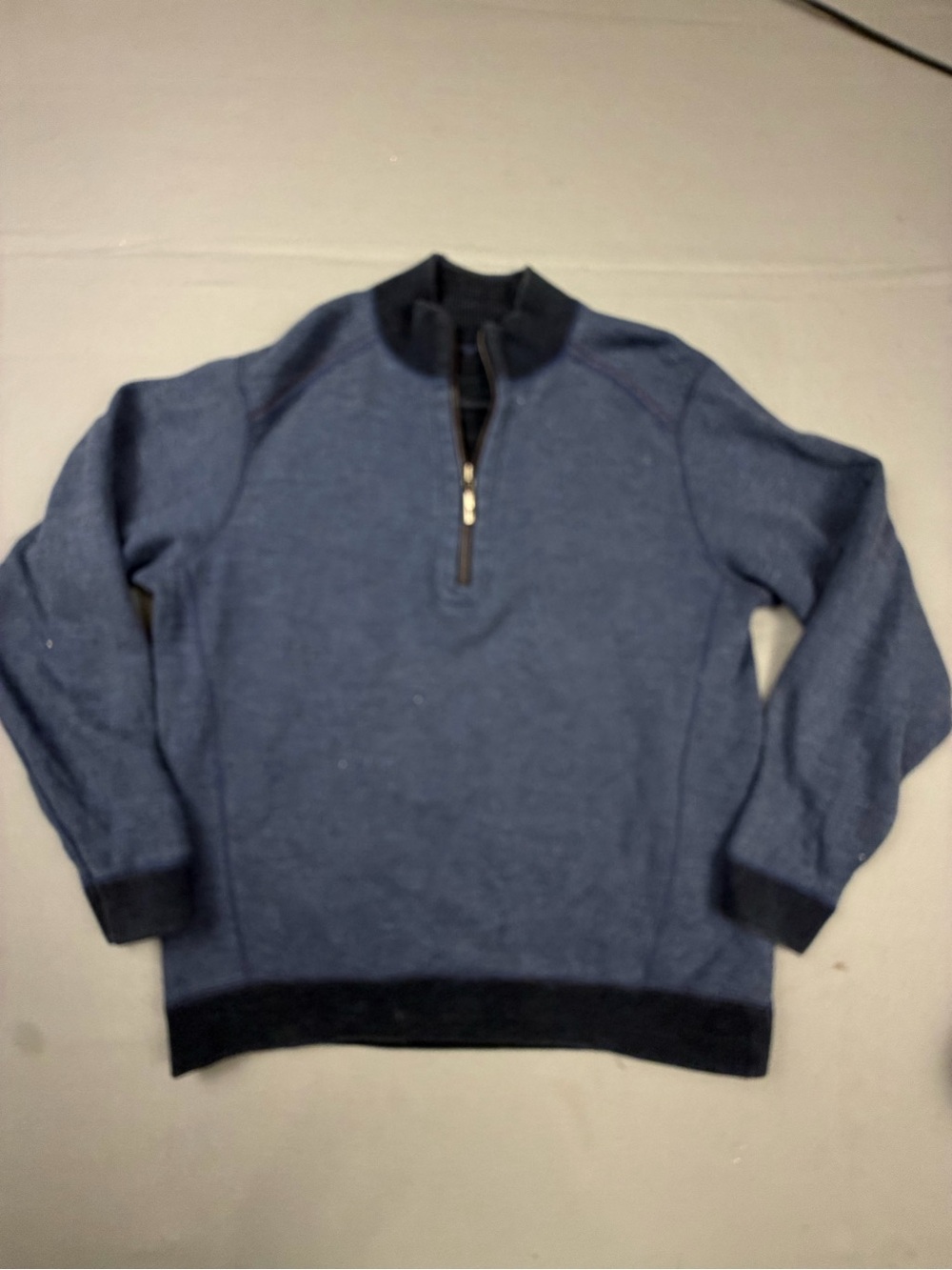 Tommy Bahama Navy Blue Half-Zip Sweater with Black Trim Two sided